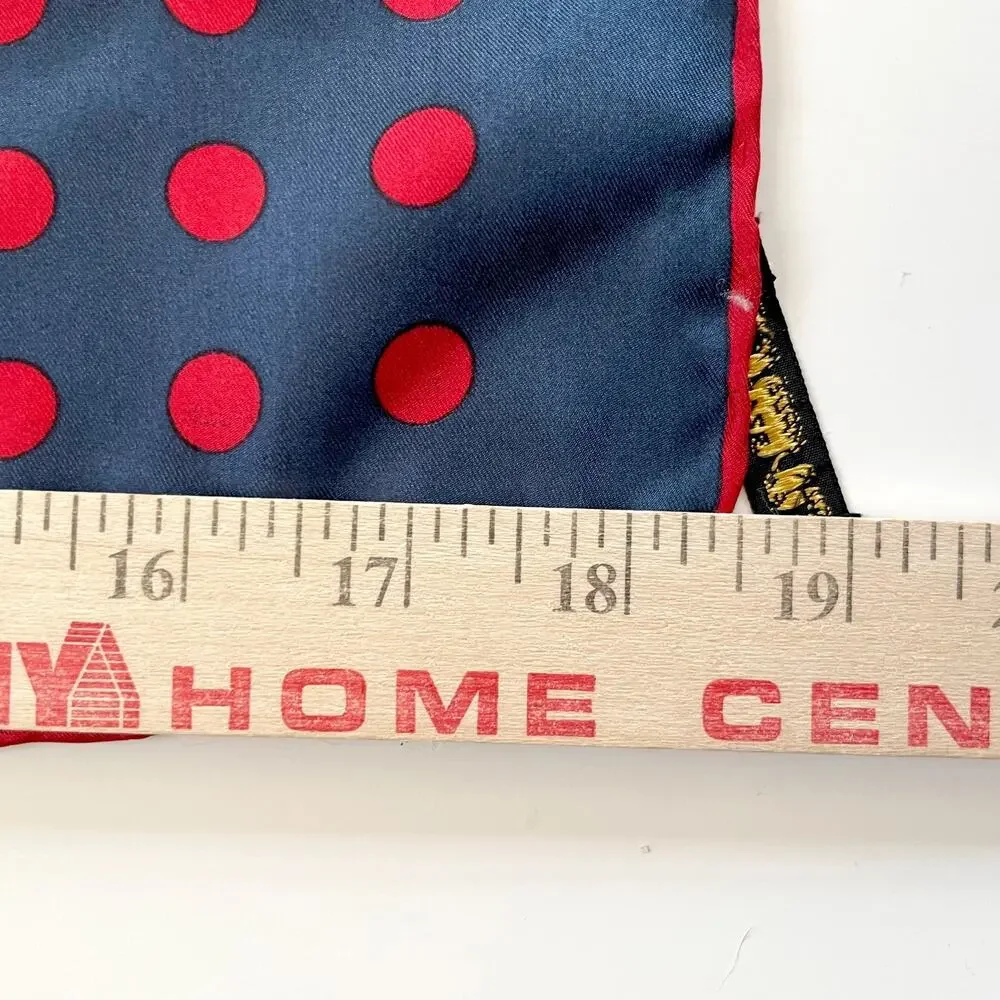 Vintage 70s Polka Dot Silk Scarf Square Navy Red Italy Timeless MCM Capsule